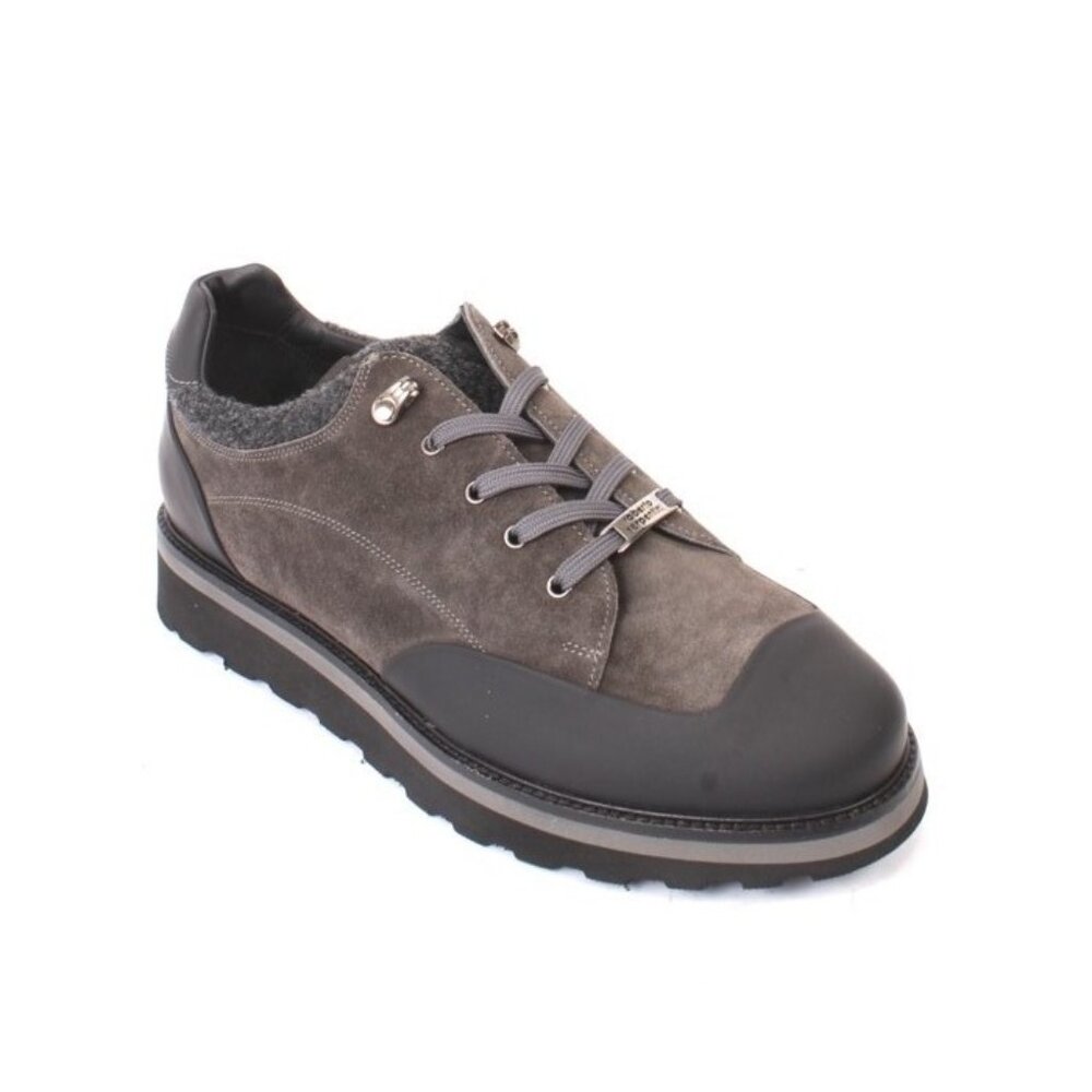 Roberto Serpentini 7901a Gray Leather Lace-Up Sneakers Shoes